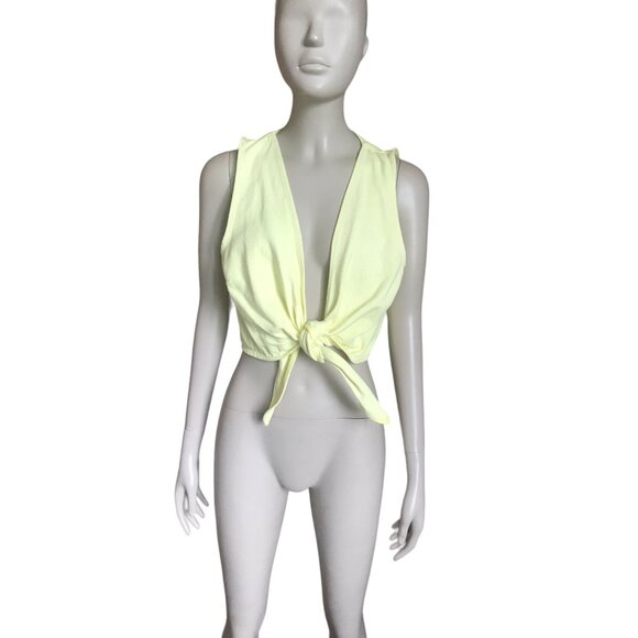 Signature Eight Yellow Denim Tie Front Crop Top - Picture 1 of 5